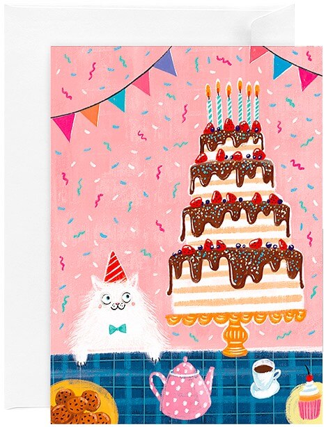 Открытка «Кот и торт»